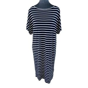 Gap Preppy Nautical Casual Navy White Striped V-Back‎ T-Shirt Midi Dress M Tall
